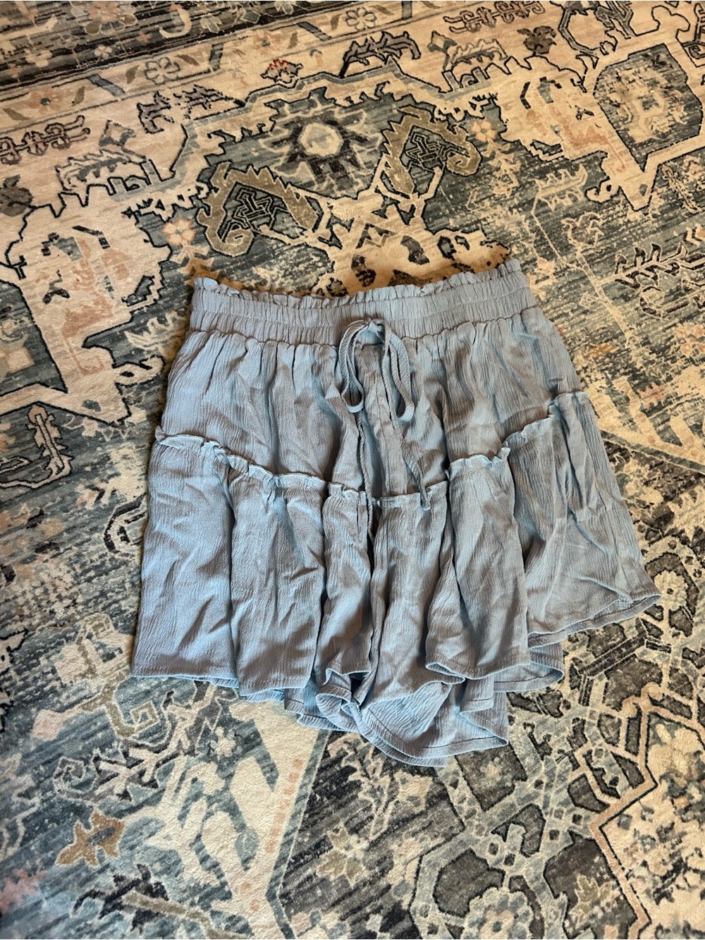 Light Blue Women’s Tiered Shorts with Drawstring